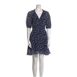 NWT Pearl By Lela Rose Plaid Floral Crepe V-Neck Dress in Blue Size 2